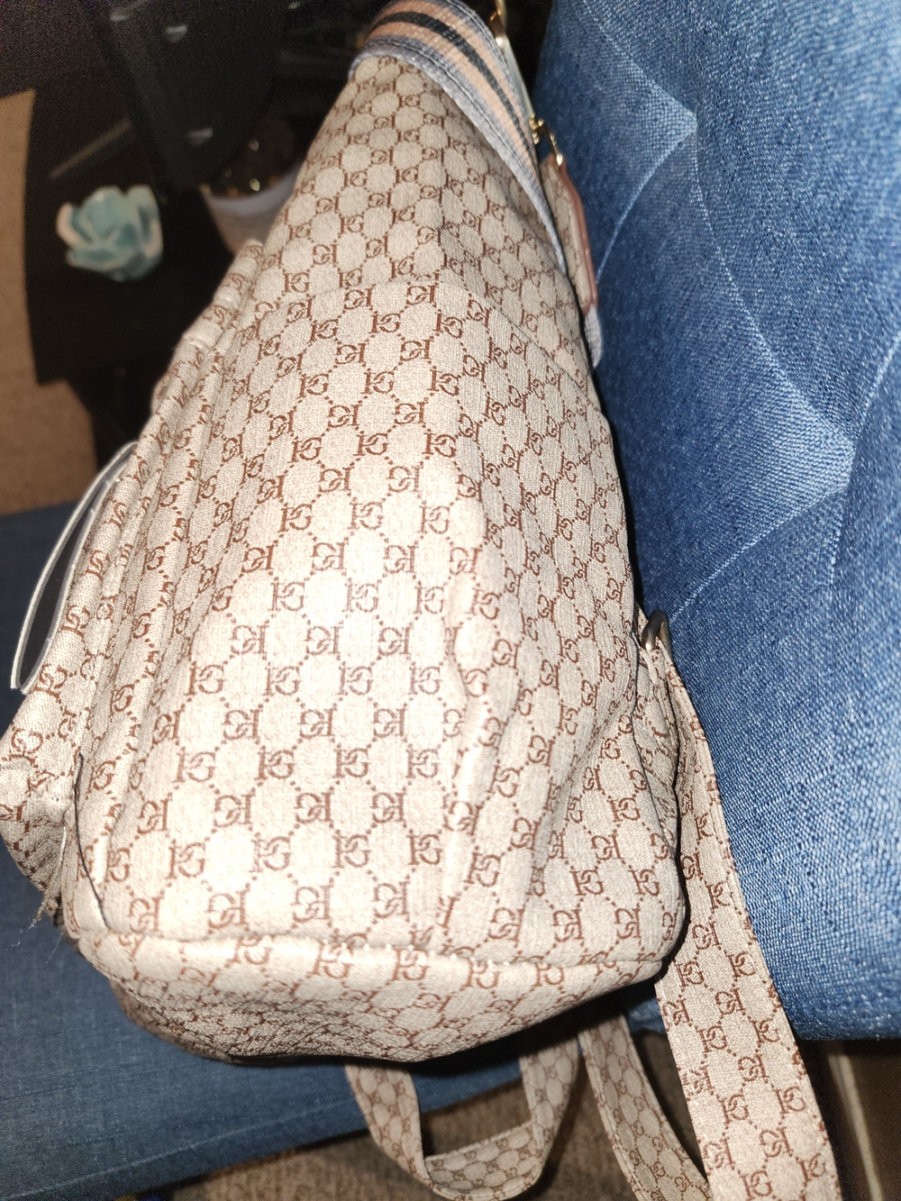 Beige Monogram Convertible Backpack - Picture 7 of 10